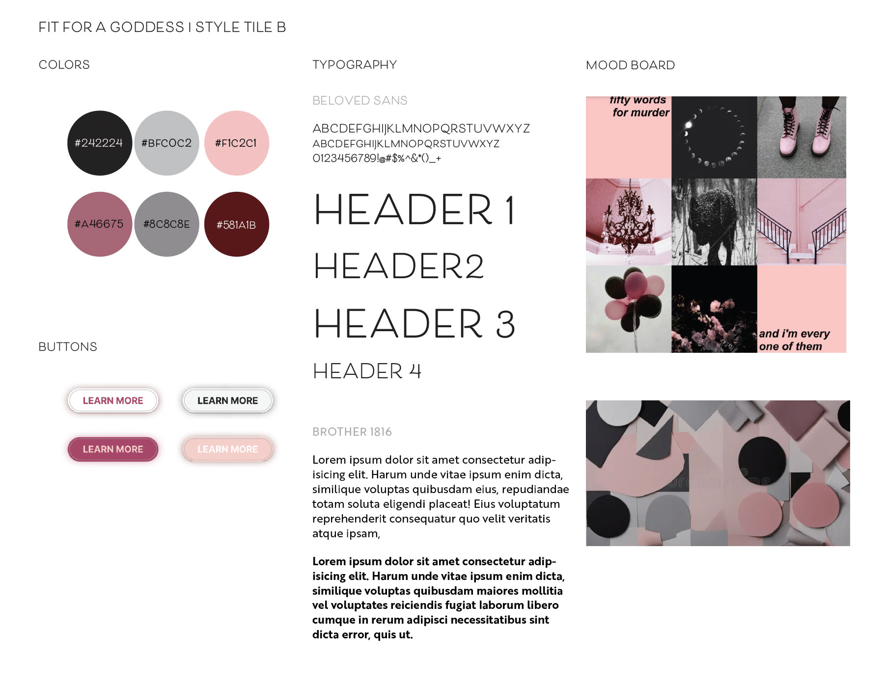image of potential colors and typeface for a website